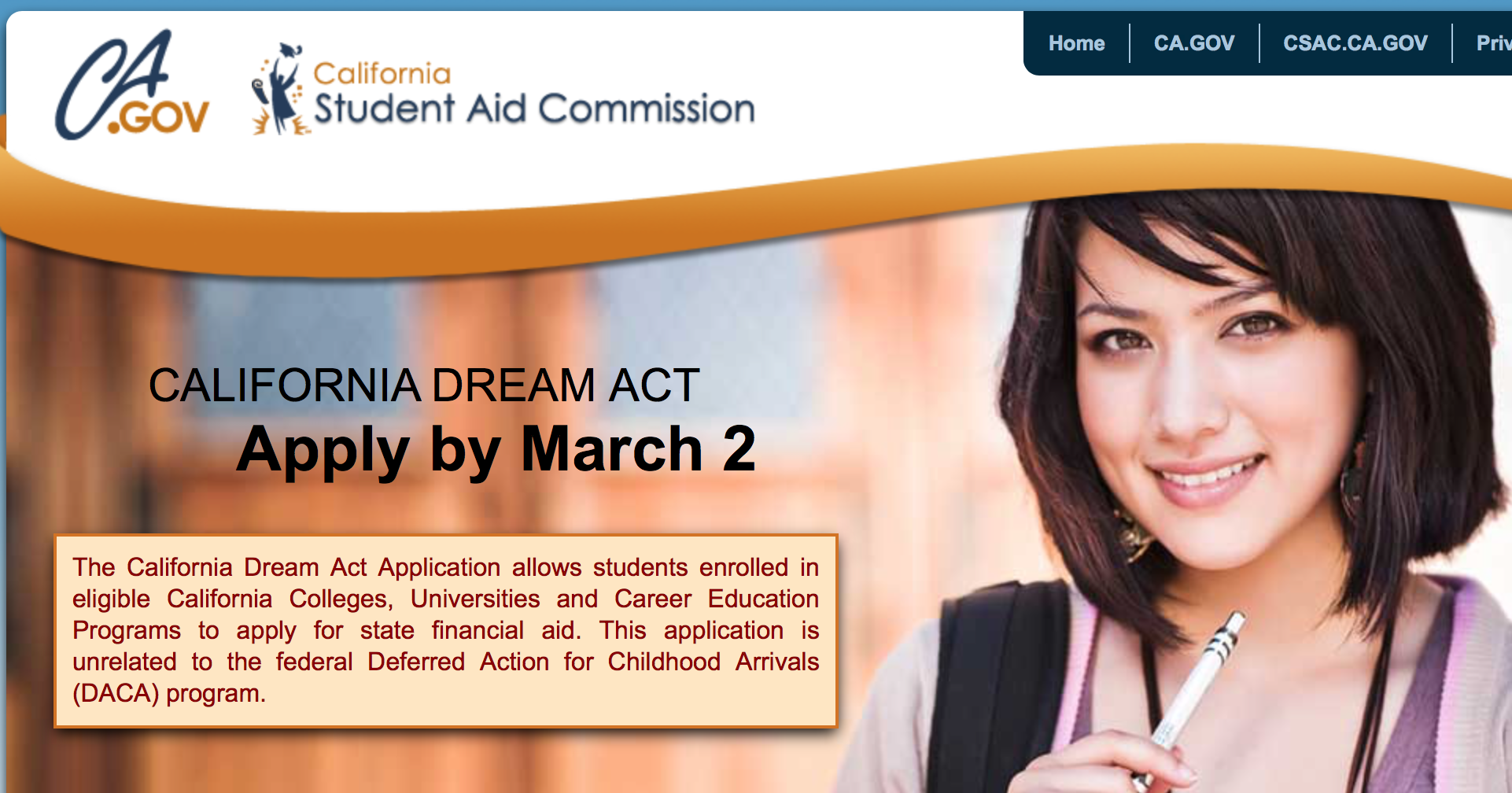 Screenshot of CA Dream Act Application