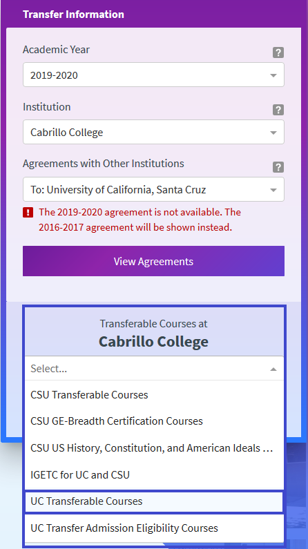 Select UC Transferable Courses
